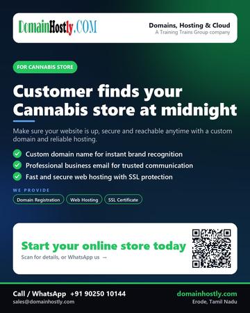 DomainHostly poster for Cannabis store: Customer finds your Cannabis store at midnight