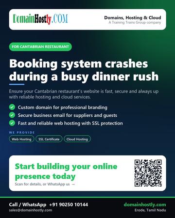 DomainHostly poster for Cantabrian restaurant: Booking system crashes during a busy dinner rush