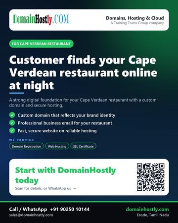 DomainHostly poster for Cape Verdean restaurant: Customer finds your Cape Verdean restaurant online at night