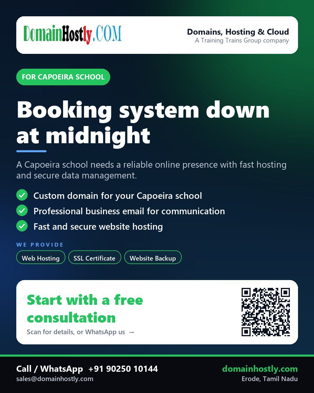 Capoeira school logo with DomainHostly - Online solutions for booking systems