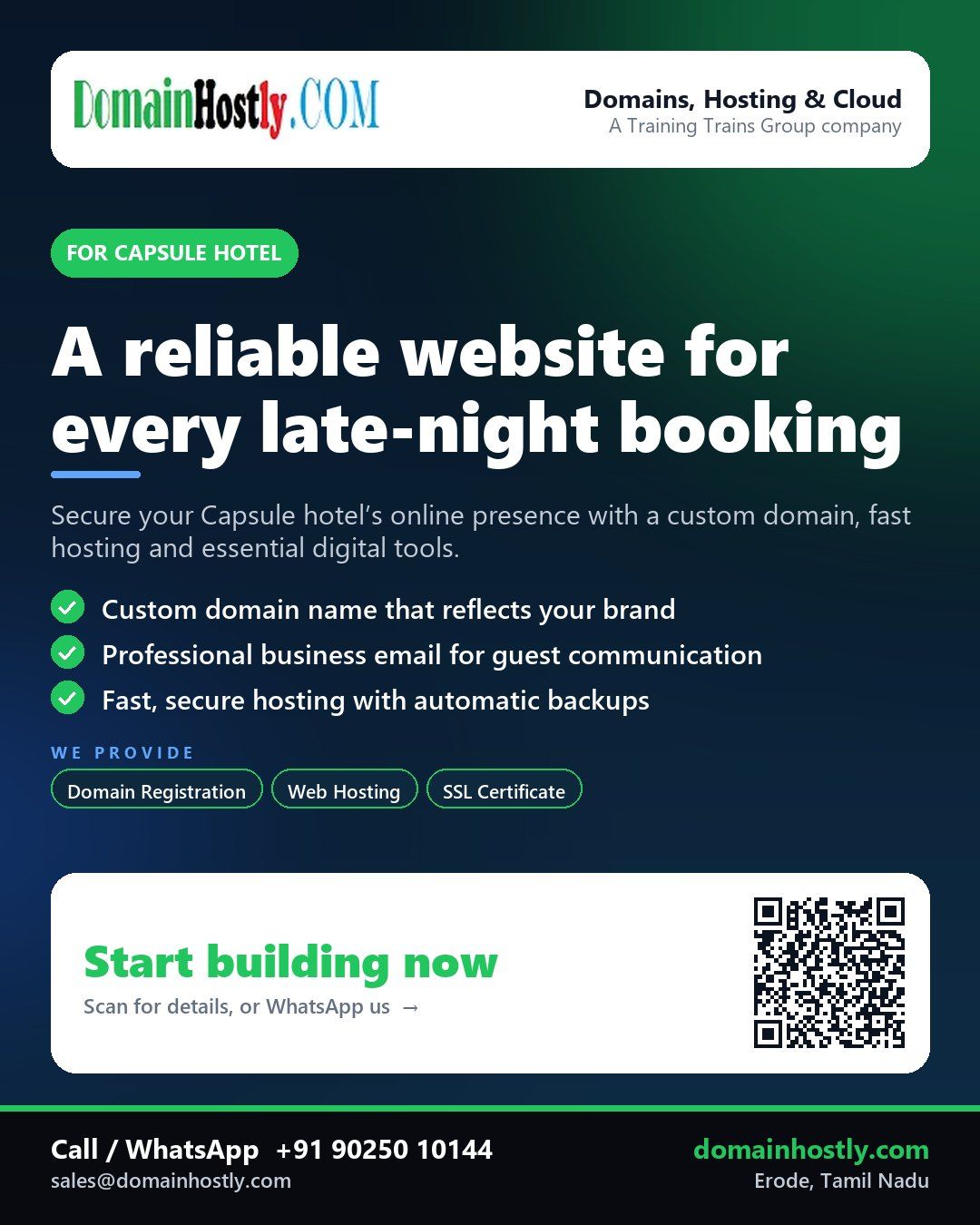DomainHostly providing digital solutions for Capsule hotel owners
