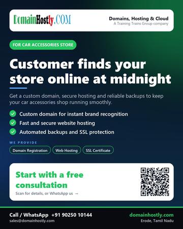 DomainHostly poster for Car accessories store: Customer finds your store online at midnight