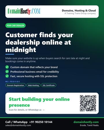 DomainHostly poster for Car dealer: Customer finds your dealership online at midnight