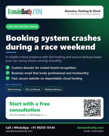 DomainHostly poster for Car racing venue: Booking system crashes during a race weekend