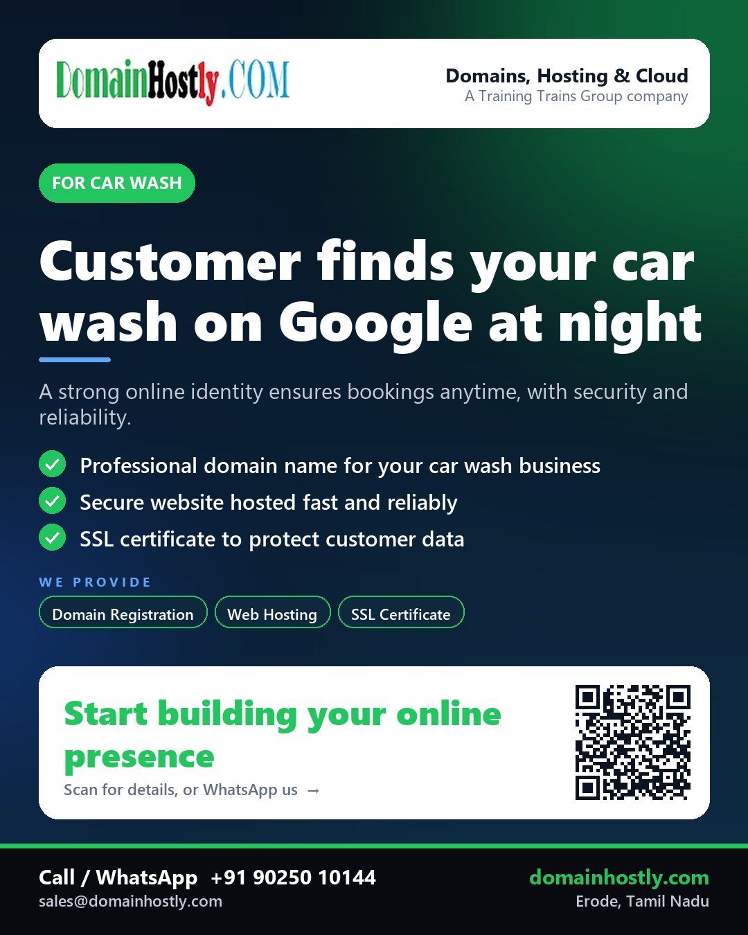Car wash business with branded website, secure online booking system and professional domain name