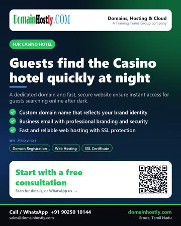 DomainHostly poster for Casino hotel: Guests find the Casino hotel quickly at night