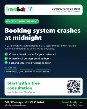 DomainHostly poster for Catalonian restaurant: Booking system crashes at midnight