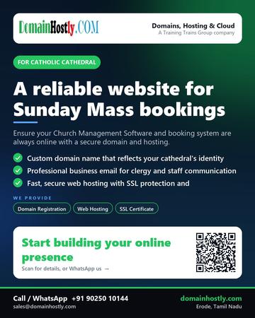 DomainHostly poster for Catholic cathedral: A reliable website for Sunday Mass bookings