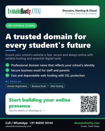 DomainHostly poster for Catholic school: A trusted domain for every student's future
