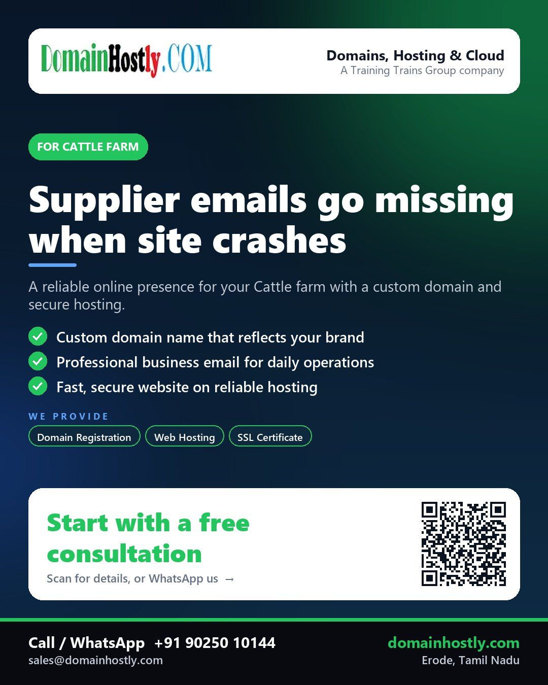 DomainHostly helping a Cattle farm establish an online presence with domain, hosting, and email solutions