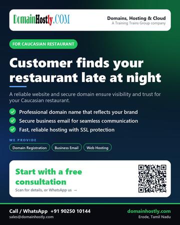 DomainHostly poster for Caucasian restaurant: Customer finds your restaurant late at night