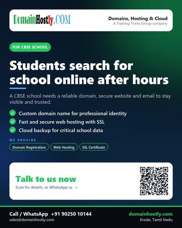 DomainHostly poster for CBSE school: Students search for school online after hours