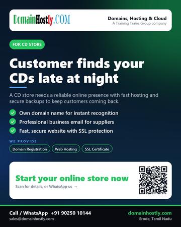 DomainHostly poster for CD store: Customer finds your CDs late at night