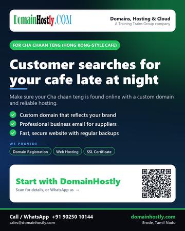 DomainHostly poster for Cha chaan teng (Hong Kong-style cafe): Customer searches for your cafe late at night