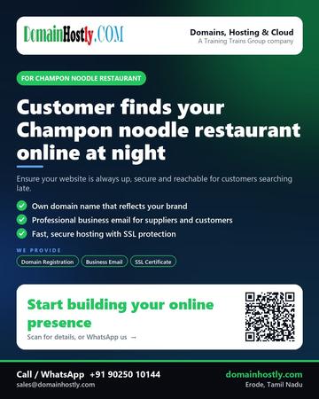 DomainHostly poster for Champon noodle restaurant: Customer finds your Champon noodle restaurant online at night