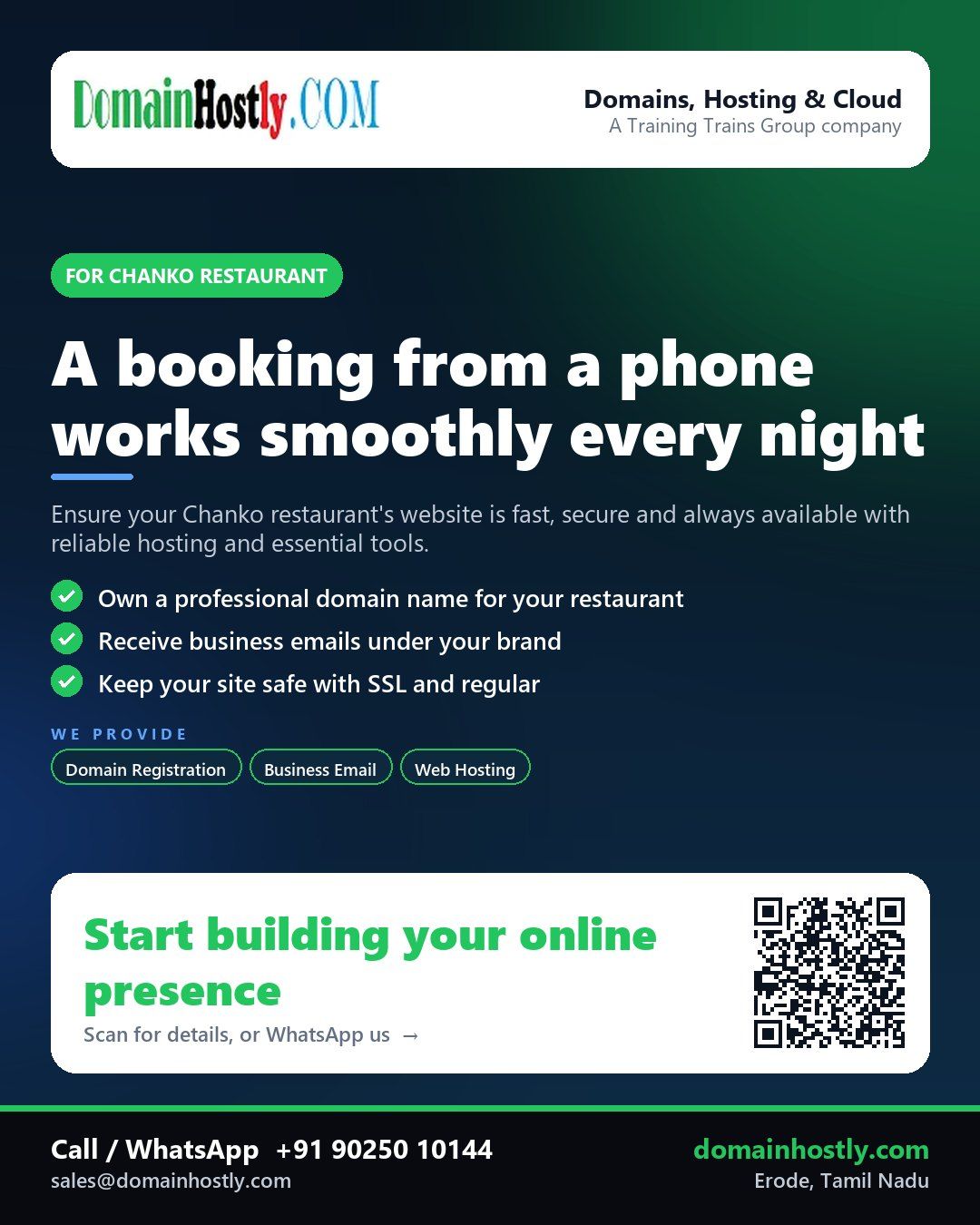 Chanko restaurant with a custom domain name and secure website hosted by DomainHostly