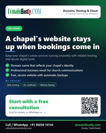 DomainHostly poster for Chapel: A chapel's website stays up when bookings come in