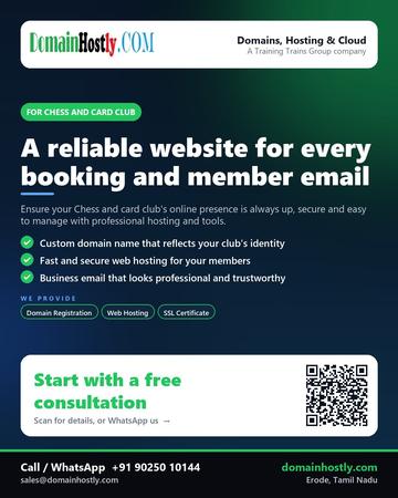 DomainHostly poster for Chess and card club: A reliable website for every booking and member email