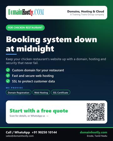 DomainHostly poster for Chicken restaurant: Booking system down at midnight