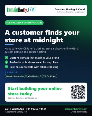 DomainHostly poster for Children’s clothing store: A customer finds your store at midnight
