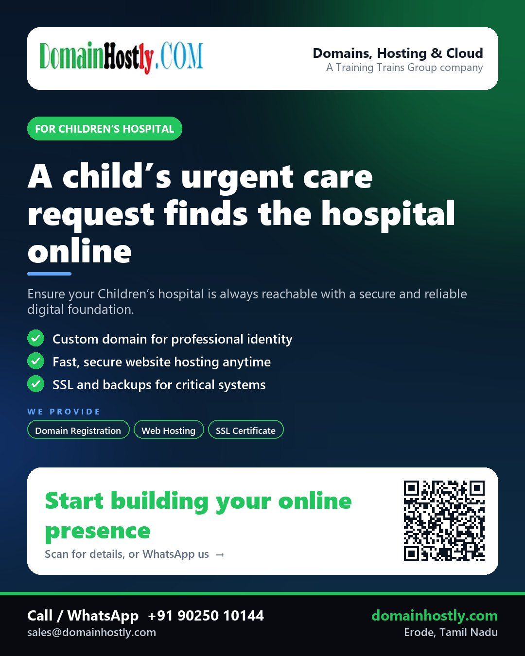 Children's hospital logo with DomainHostly – secure online presence for healthcare