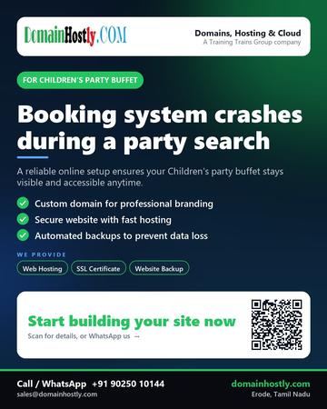 DomainHostly poster for Children’s party buffet: Booking system crashes during a party search