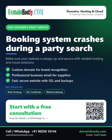 DomainHostly poster for Children’s party service: Booking system crashes during a party search