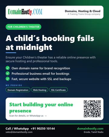 DomainHostly poster for Children’s theater: A child’s booking fails at midnight