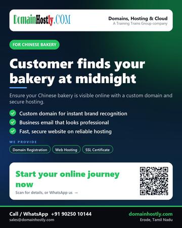 DomainHostly poster for Chinese bakery: Customer finds your bakery at midnight
