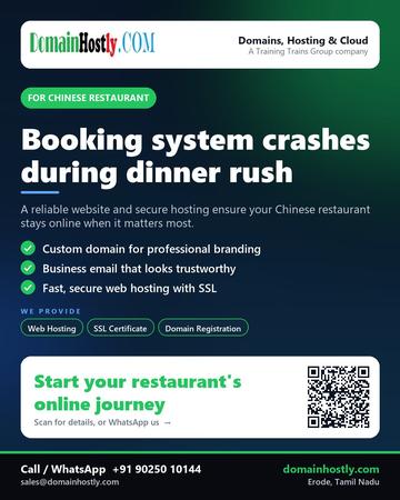 DomainHostly poster for Chinese restaurant: Booking system crashes during dinner rush