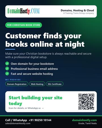 DomainHostly poster for Christian book store: Customer finds your books online at night