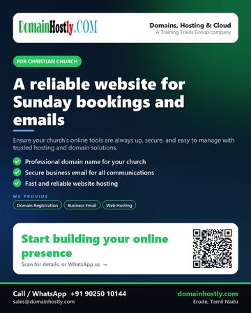 DomainHostly poster for Christian church: A reliable website for Sunday bookings and emails