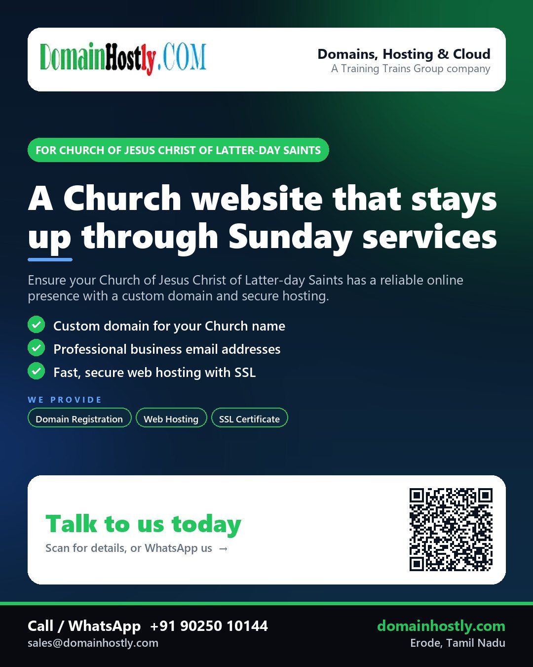 Church of Jesus Christ of Latter-day Saints with a custom domain and secure website hosted by DomainHostly
