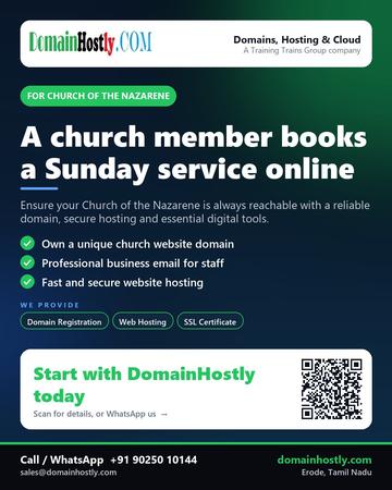 DomainHostly poster for Church of the Nazarene: A church member books a Sunday service online