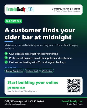 DomainHostly poster for Cider bar: A customer finds your cider bar at midnight