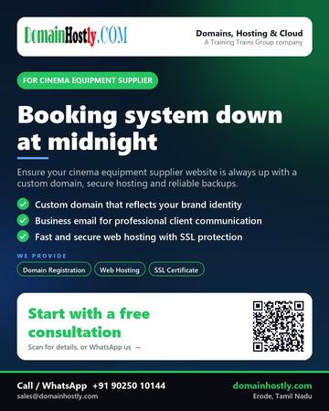 DomainHostly poster for Cinema equipment supplier: Booking system down at midnight