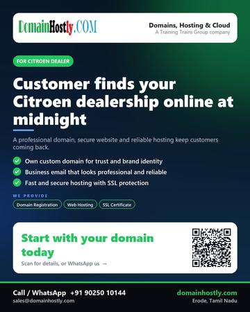 DomainHostly poster for Citroen dealer: Customer finds your Citroen dealership online at midnight