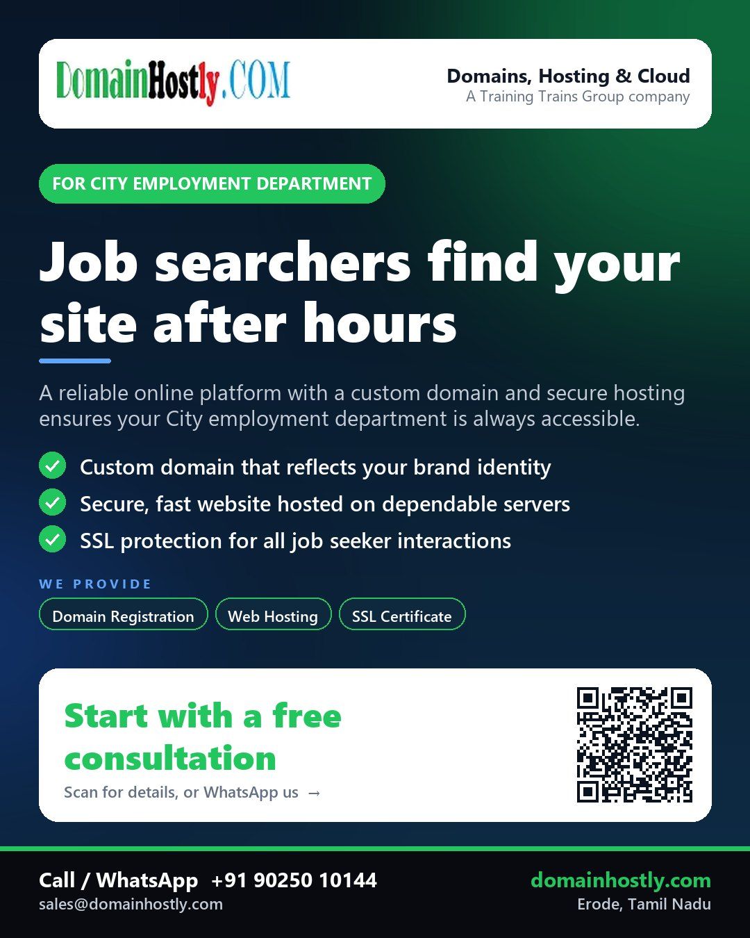 City employment department using DomainHostly for a professional online presence