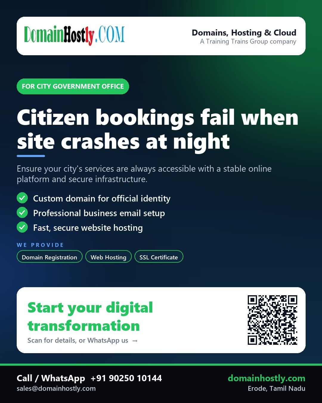 DomainHostly helping a City government office establish a reliable online presence with secure hosting and custom domains.