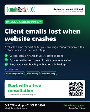 DomainHostly poster for Civil engineering company: Client emails lost when website crashes