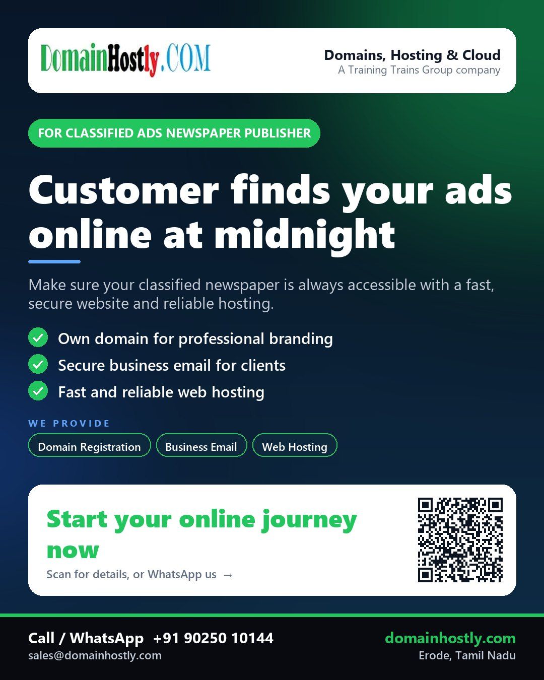 Classified ads newspaper publisher using DomainHostly for a professional online presence