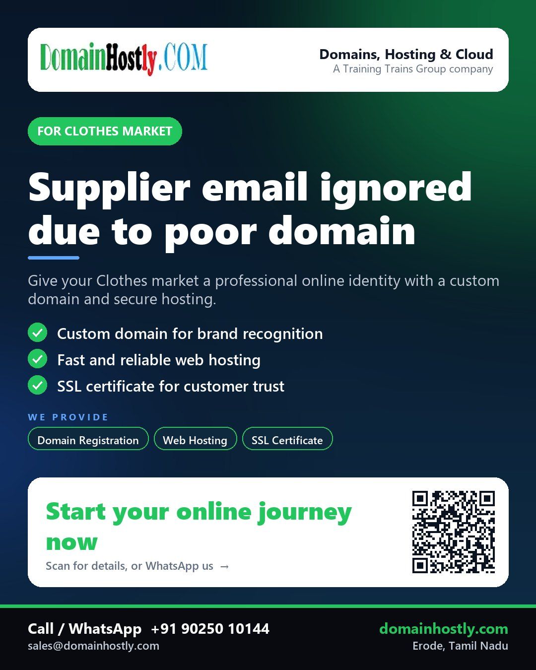 Clothes market brand with a custom domain and professional website on DomainHostly