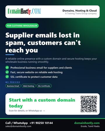 DomainHostly poster for Clothing wholesaler: Supplier emails lost in spam, customers can't reach you
