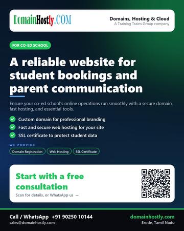 DomainHostly poster for Co-ed school: A reliable website for student bookings and parent communication