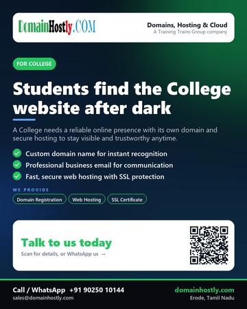 DomainHostly poster for College: Students find the College website after dark