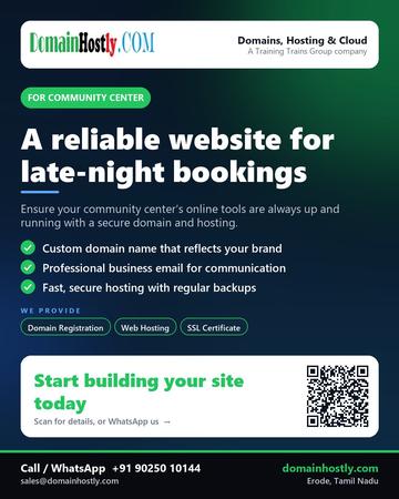 DomainHostly poster for Community center: A reliable website for late-night bookings