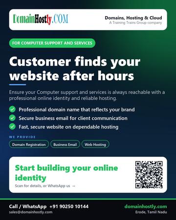 DomainHostly poster for Computer support and services: Customer finds your website after hours