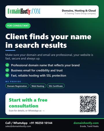 DomainHostly poster for Consultant: Client finds your name in search results