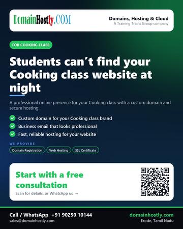 DomainHostly poster for Cooking class: Students can’t find your Cooking class website at night