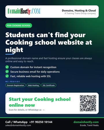 DomainHostly poster for Cooking school: Students can't find your Cooking school website at night